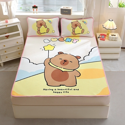 2025大版卡通夏季凉豆豆凉席三件套空调房床笠款凉席三件套 星星卡皮巴拉