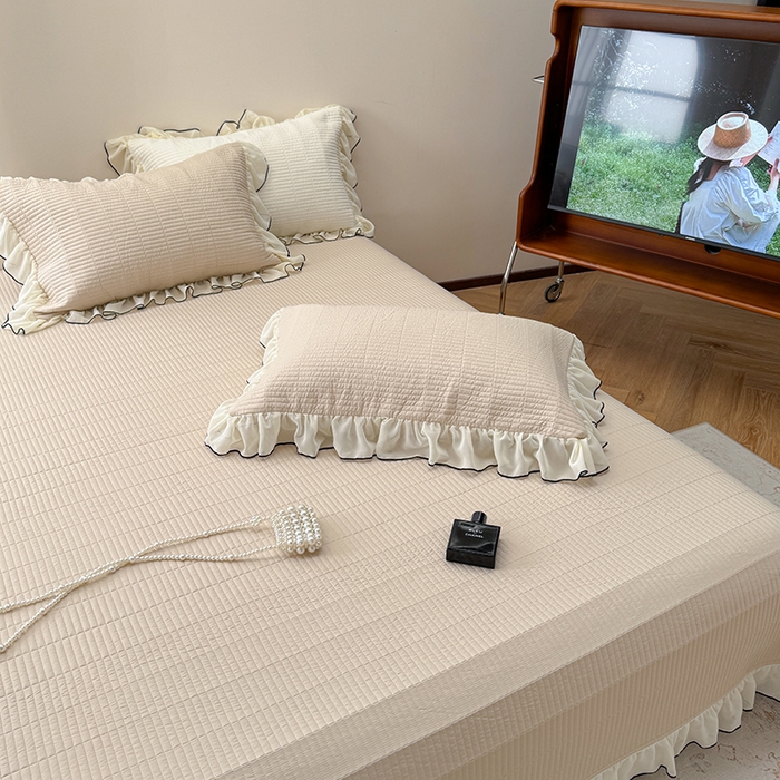 91家纺网 家纺一手货源 找家纺 琳可家居 2025新款雪精灵系列兰精天丝凉感床盖三件套 夏阳杏