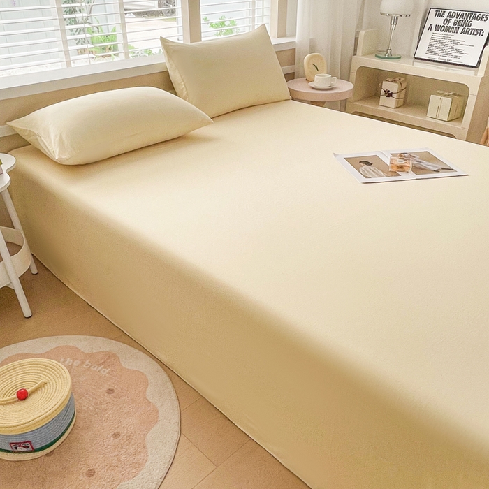 91家纺网 家纺一手货源 找家纺 牛魔王家居 2025新款糯糯棉床单枕套纯色单床单 嫩黄