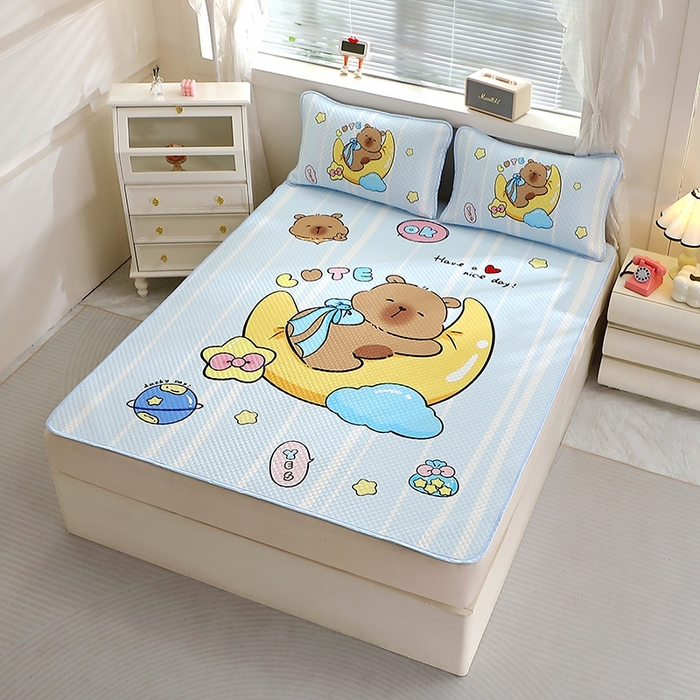 91家纺网 家纺一手货源 找家纺 （总）2025大版卡通夏季凉豆豆凉席三件套空调房床笠款凉席三件套