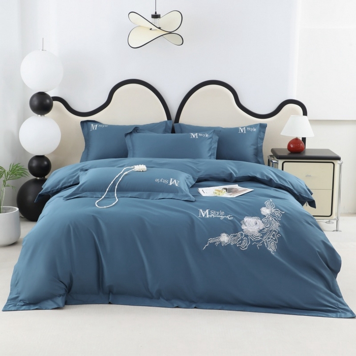 91家纺网 家纺一手货源 找家纺 优姿家纺2025新品高端加密全棉100支绣花宽边四件套 淡雅生活-宝石蓝