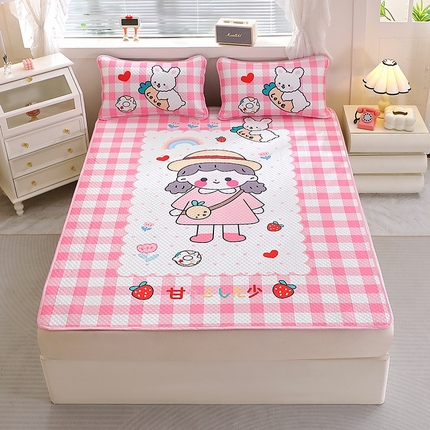 2025大版卡通夏季凉豆豆凉席三件套空调房床笠款凉席三件套 可爱女孩