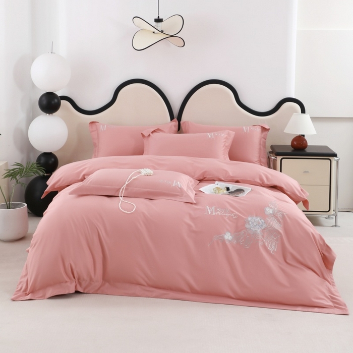 91家纺网 家纺一手货源 找家纺 优姿家纺2025新品高端加密全棉100支绣花宽边四件套 淡雅生活-粉色