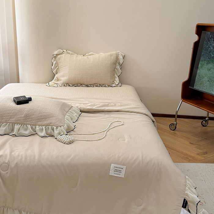 91家纺网 家纺一手货源 找家纺 琳可家居 2025新款雪精灵系列兰精天丝凉感床盖三件套 夏阳杏