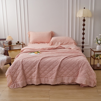 上喜 2025新款韩国砂洗床盖+多功能夏被 粉色