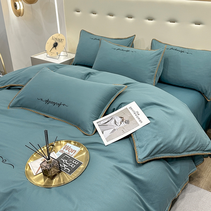 91家纺网 家纺一手货源 找家纺 2025新款13374全棉母婴级贝壳绣宽边枕套纯色刺绣三角针四件套全棉贡缎新疆长绒字母款 贝壳绣-摩卡绿