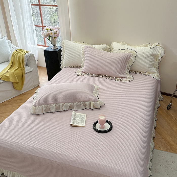 91家纺网 家纺一手货源 找家纺 琳可家居 2025新款雪精灵系列兰精天丝凉感床盖三件套 秋韵紫