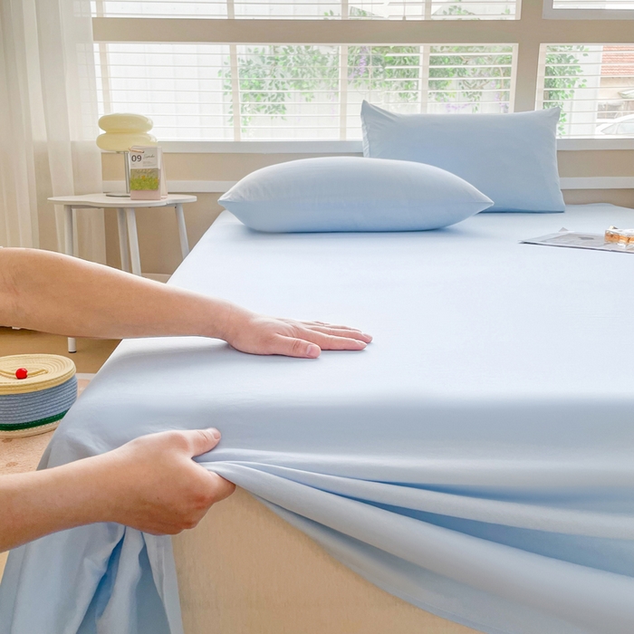 91家纺网 家纺一手货源 找家纺 牛魔王家居 2025新款糯糯棉床单枕套纯色单床单 天蓝