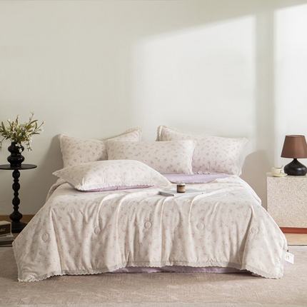 91家纺网 家纺一手货源 找家纺 （总）玛德琳 2025新款双层纱大豆夏凉被空调被夏被四件套