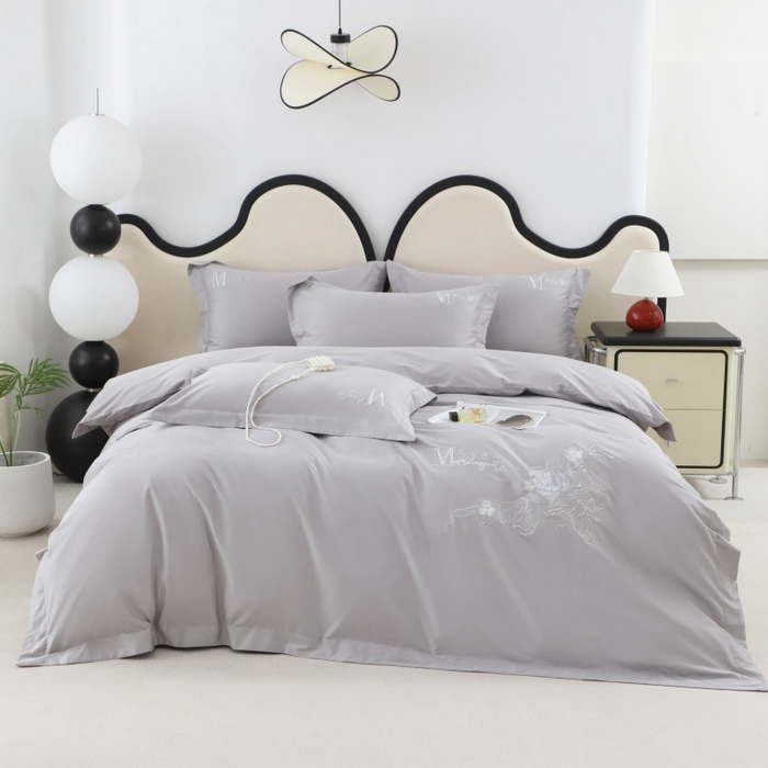 91家纺网 家纺一手货源 找家纺 优姿家纺2025新品高端加密全棉100支绣花宽边四件套 淡雅生活-淡雅灰