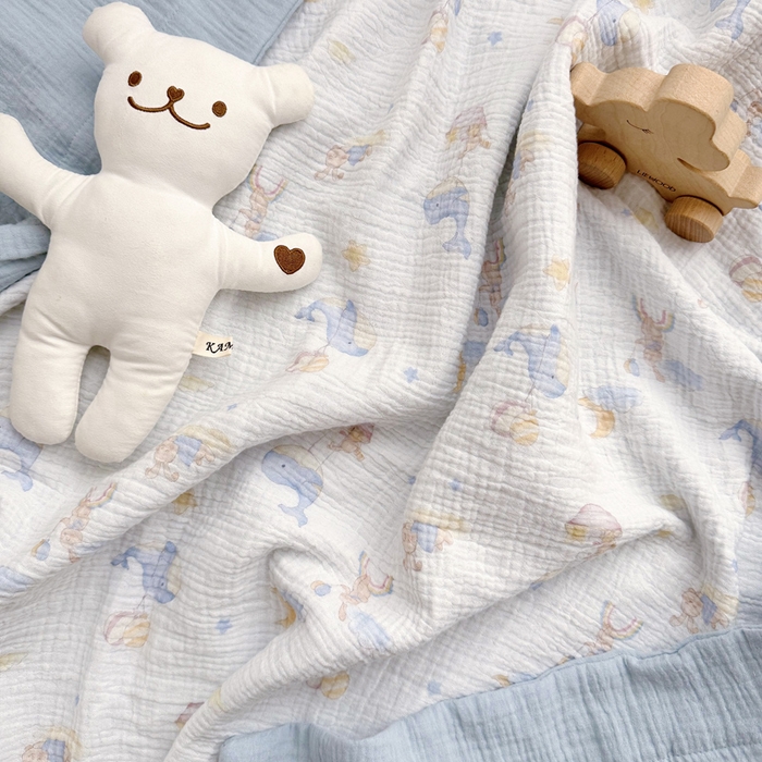 91家纺网 家纺一手货源 找家纺 BOSS 2025新款全棉纯棉皱皱纱儿童盖毯夏被  幼儿园夏被夏凉被空调被