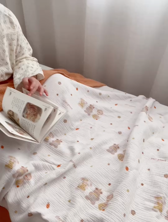 91家纺网 家纺一手货源 找家纺 BOSS 2025新款全棉纯棉皱皱纱儿童盖毯夏被  幼儿园夏被夏凉被空调被