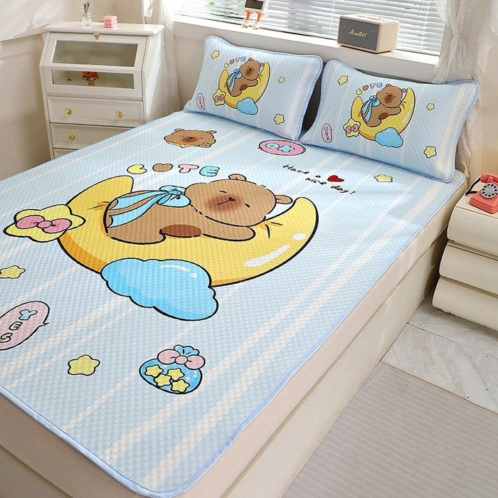 91家纺网 家纺一手货源 找家纺 （总）2025大版卡通夏季凉豆豆凉席三件套空调房床笠款凉席三件套