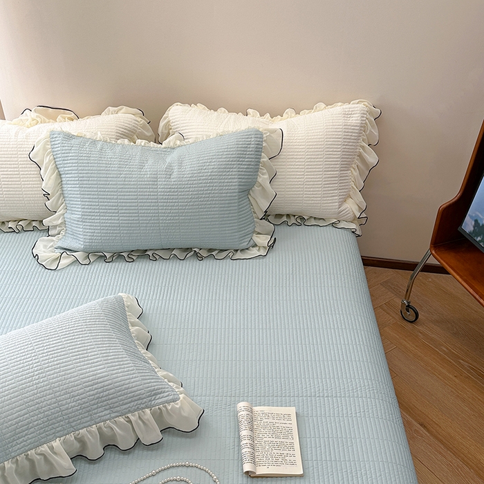 91家纺网 家纺一手货源 找家纺 琳可家居 2025新款雪精灵系列兰精天丝凉感床盖三件套 晴空蓝