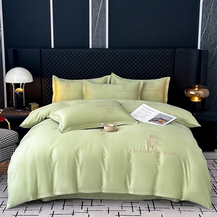 梦莱斯2025新款长绒棉刺绣轻奢系列四件套 抹茶绿