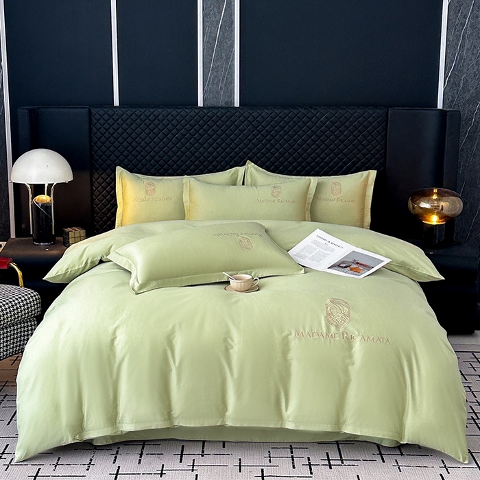 91家纺网 家纺一手货源 找家纺 梦莱斯2025新款长绒棉刺绣轻奢系列四件套 抹茶绿