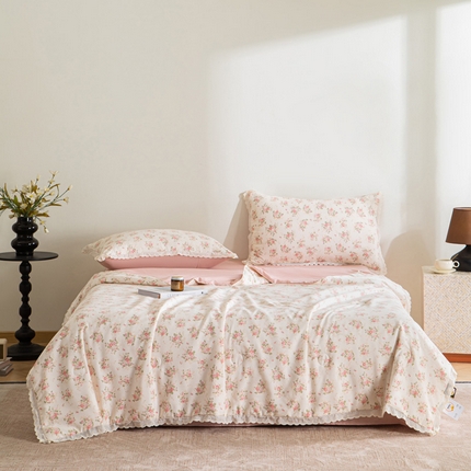 91家纺网 家纺一手货源 找家纺 玛德琳 2025新款双层纱大豆夏凉被空调被夏被四件套 艾莉花园