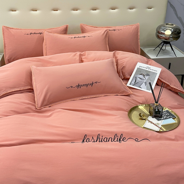 91家纺网 家纺一手货源 找家纺 2025新款13374全棉母婴级贝壳绣宽边枕套纯色刺绣三角针四件套全棉贡缎新疆长绒字母款 贝壳绣-奶油粉