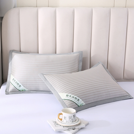 小牛席业 2025新款经典条纹-PE凉感冰丝夏凉枕 香槟48*74cm/对