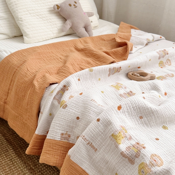 91家纺网 家纺一手货源 找家纺 BOSS 2025新款全棉纯棉皱皱纱儿童盖毯夏被  幼儿园夏被夏凉被空调被