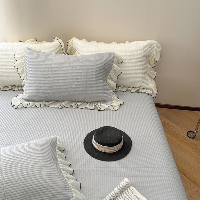 91家纺网 家纺一手货源 找家纺 琳可家居 2025新款雪精灵系列兰精天丝凉感床盖三件套 素雅灰