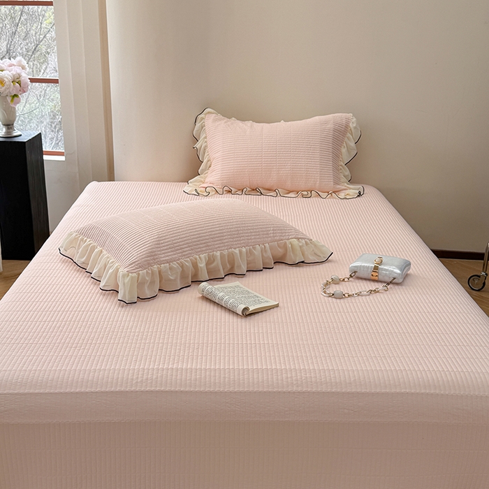 91家纺网 家纺一手货源 找家纺 琳可家居 2025新款雪精灵系列兰精天丝凉感床盖三件套 春露粉