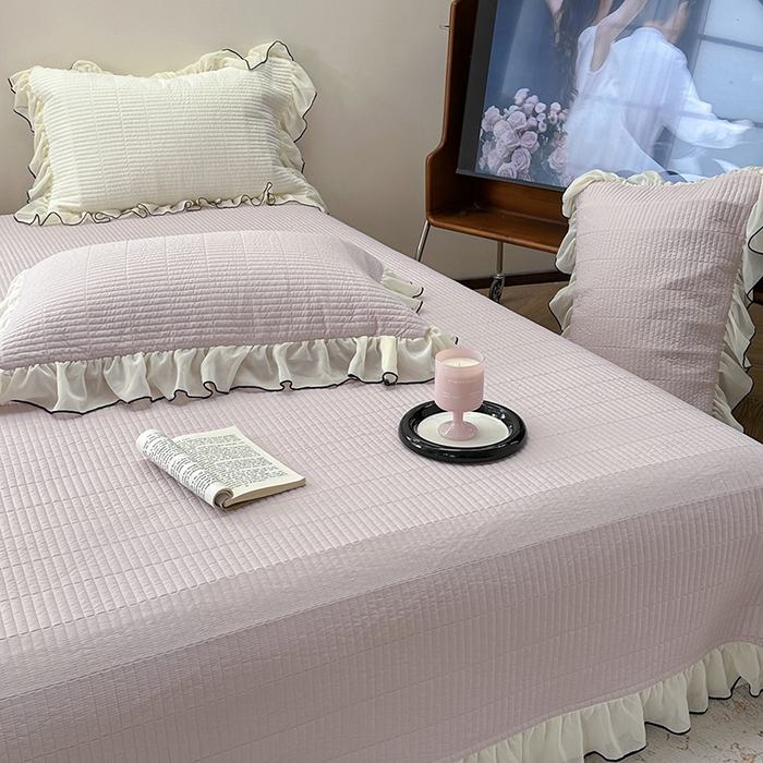 91家纺网 家纺一手货源 找家纺 琳可家居 2025新款雪精灵系列兰精天丝凉感床盖三件套 秋韵紫