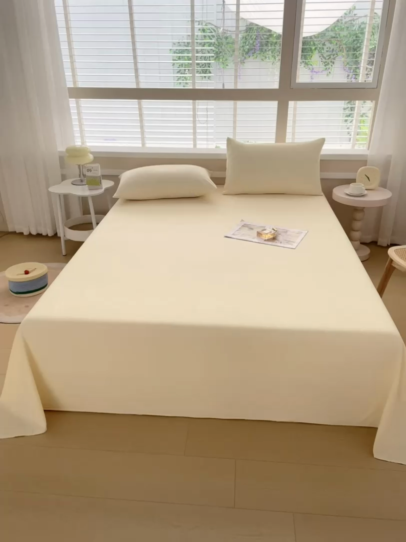 91家纺网 家纺一手货源 找家纺 牛魔王家居 2025新款糯糯棉床单枕套纯色单床单 嫩黄