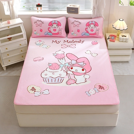 91家纺网 家纺一手货源 找家纺 （总）八零年代  2025大版卡通三丽鸥正版授权大版卡通夏季凉豆豆凉席三件套空调房床笠款凉席三件套