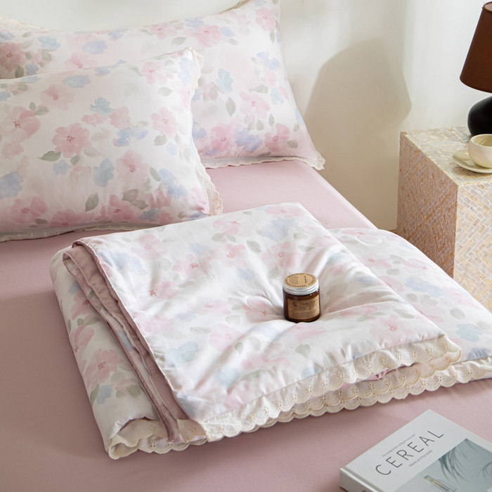 91家纺网 家纺一手货源 找家纺 （总）玛德琳 2025新款双层纱大豆夏凉被空调被夏被四件套