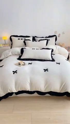 91家纺网 家纺一手货源 找家纺 （总）梦莱斯2025新款黑边绣花牛奶绒四件套