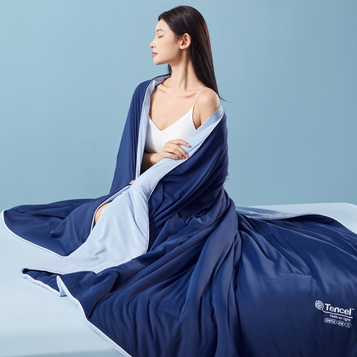 91家纺网 家纺一手货源 找家纺 玛德琳 2025新款兰精天丝凉感夏凉被空调被 雅朵蓝