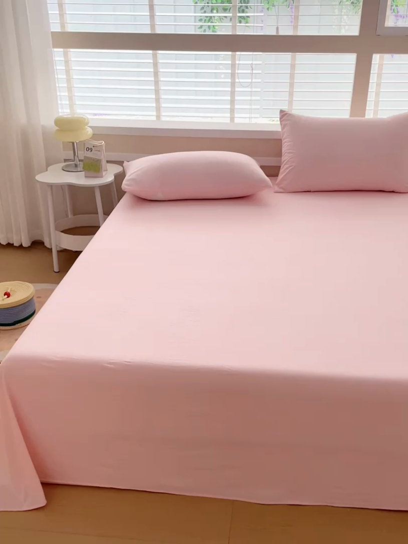 91家纺网 家纺一手货源 找家纺 牛魔王家居 2025新款糯糯棉床单枕套纯色单床单 樱花粉