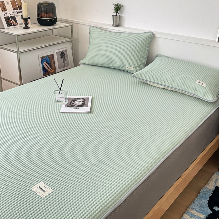 91家纺网 家纺一手货源 找家纺 吉象2025新款A类床笠款软凉席 饼干格抹茶绿