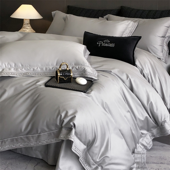 91家纺网 家纺一手货源 找家纺 2025新款全棉长绒棉刺绣四件套-迷宫 迷宫-灰