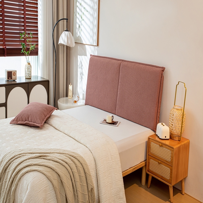 91家纺网 家纺一手货源 找家纺 沐沐家纺 2026新款灯芯绒床头平板大靠背 胭脂粉