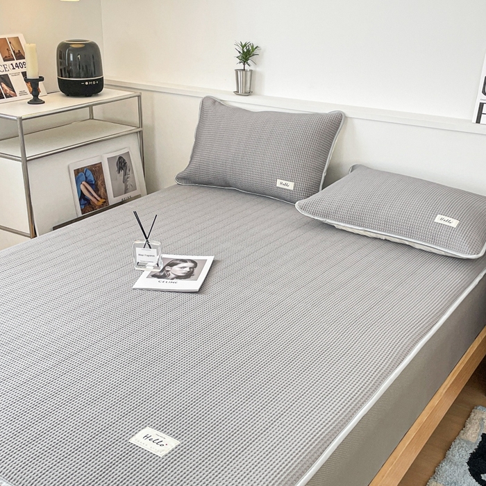 91家纺网 家纺一手货源 找家纺 吉象2025新款A类床笠款软凉席 华夫格高级灰