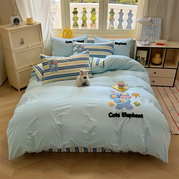 91家纺网 家纺一手货源 找家纺 启程2025全棉13372毛巾绣四件套 贝斯象