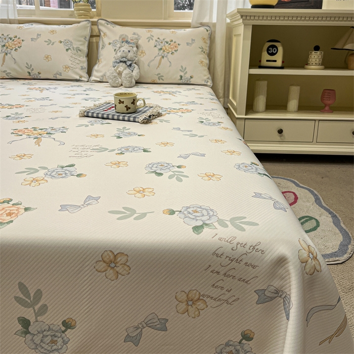 91家纺网 家纺一手货源 找家纺 星座家纺 2025新款斜纹提花凉感丝凉席床单款三件套 拈花湾蓝