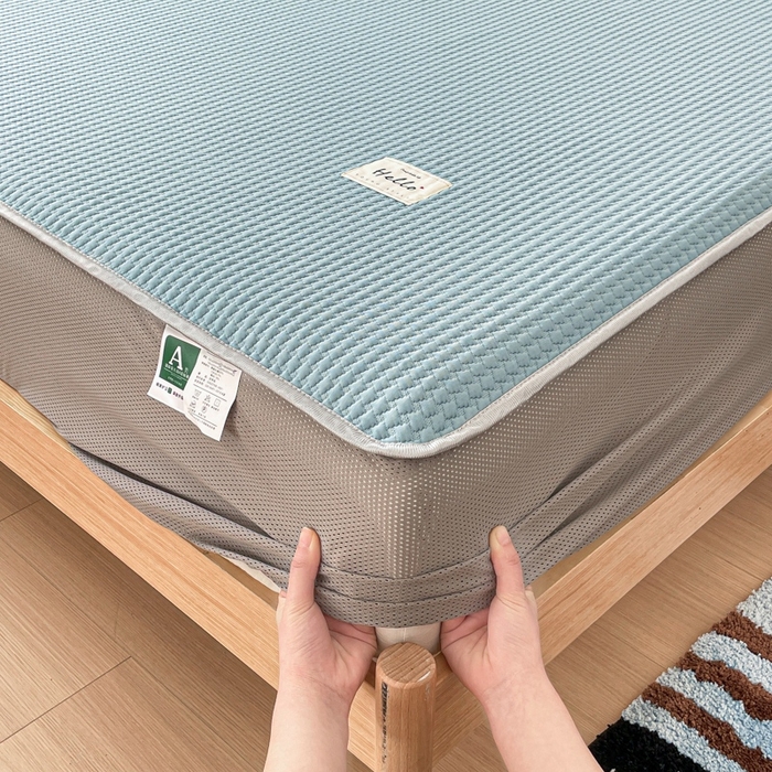 91家纺网 家纺一手货源 找家纺 吉象2025新款A类床笠款软凉席 饼干格湖蓝