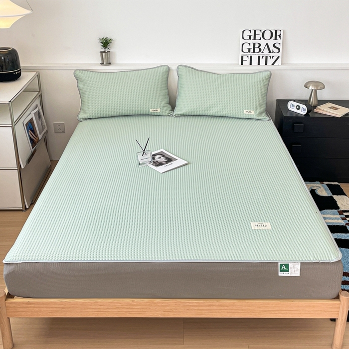 91家纺网 家纺一手货源 找家纺 吉象2025新款A类床笠款软凉席 饼干格抹茶绿