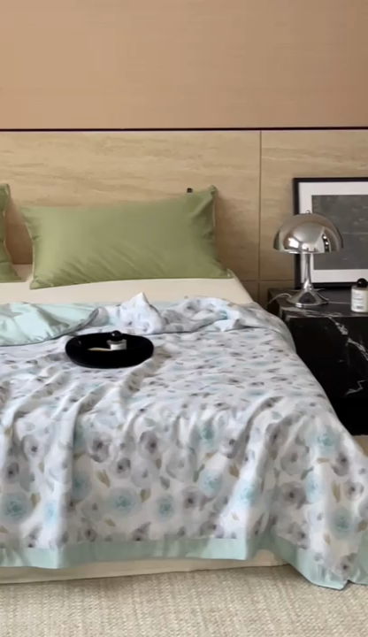 91家纺网 家纺一手货源 找家纺 顾里2025新款天丝莱赛尔夏被 花岛入梦蓝