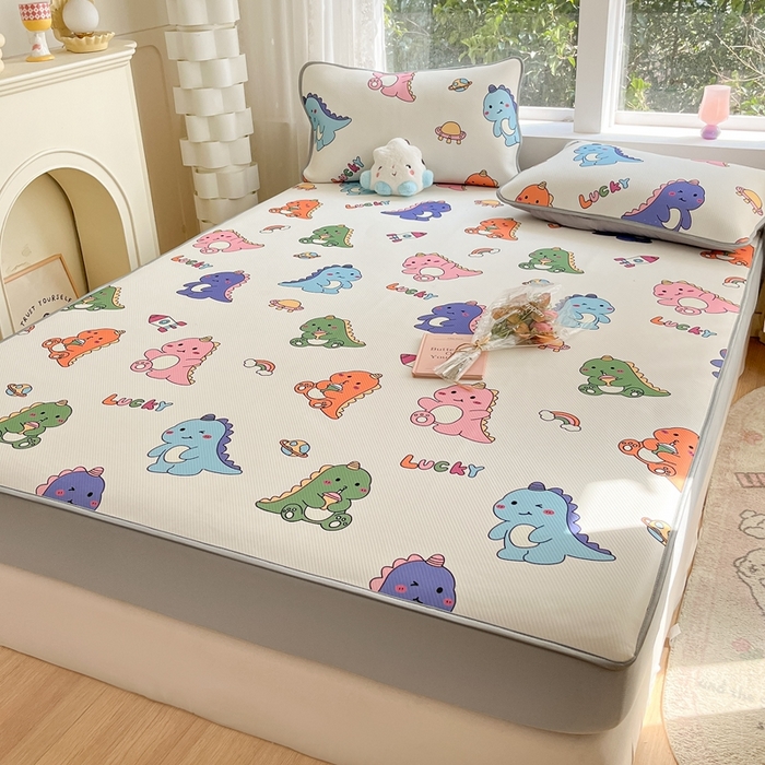 91家纺网 家纺一手货源 找家纺 星座家纺 2025新款斜纹提花凉感丝凉席床笠款三件套 床笠-七彩龙