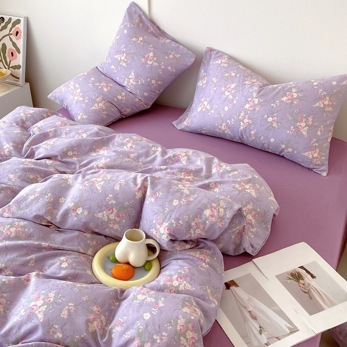 91家纺网 家纺一手货源 找家纺 于果 2025新款全棉双层纱四件套第四批 豆蔻紫