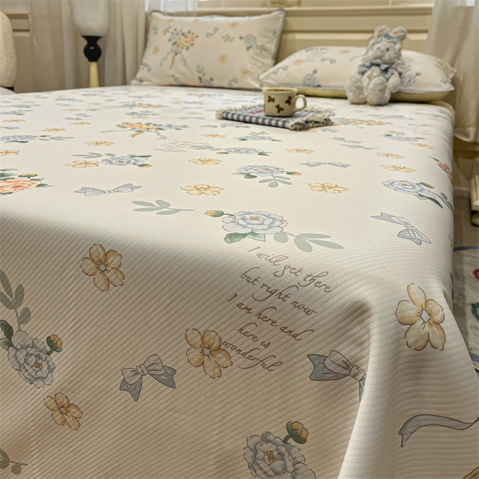 91家纺网 家纺一手货源 找家纺 星座家纺 2025新款斜纹提花凉感丝凉席床单款三件套 拈花湾蓝