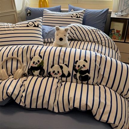 启程2025全棉13372毛巾绣四件套 熊猫panda