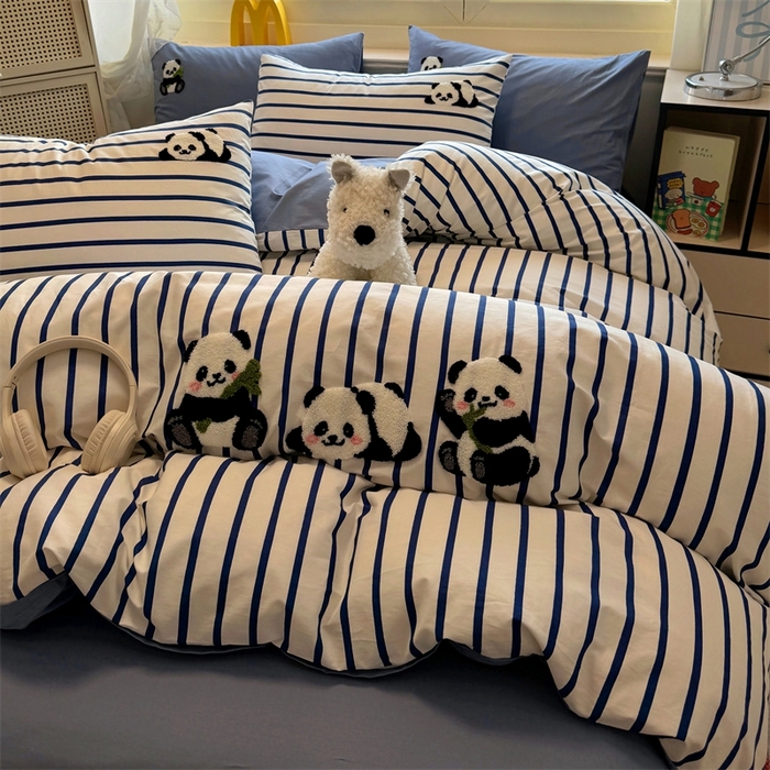 91家纺网 家纺一手货源 找家纺 启程2025全棉13372毛巾绣四件套 熊猫panda