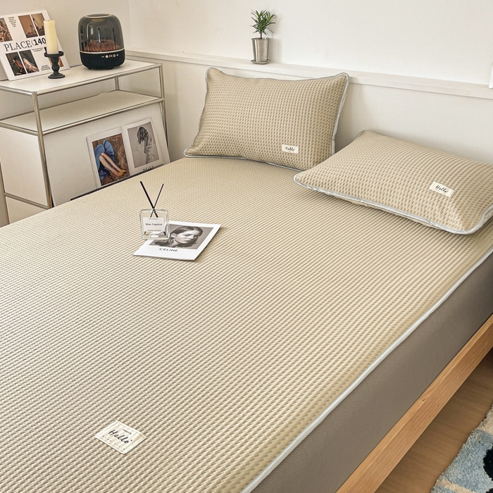 91家纺网 家纺一手货源 找家纺 吉象2025新款A类床笠款软凉席 饼干格香槟