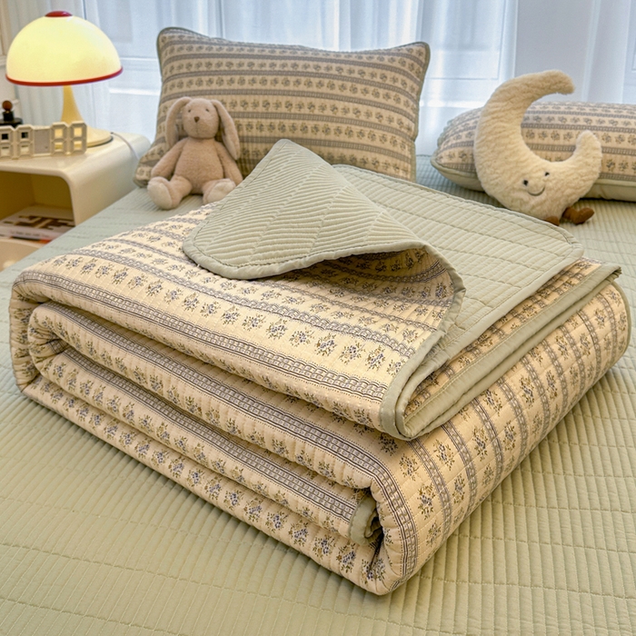 91家纺网 家纺一手货源 找家纺 梵朴 2025新款跑量款纯棉印花床盖三件套 洛可可