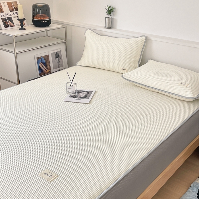 91家纺网 家纺一手货源 找家纺 吉象2025新款A类床笠款软凉席 华夫格象牙白